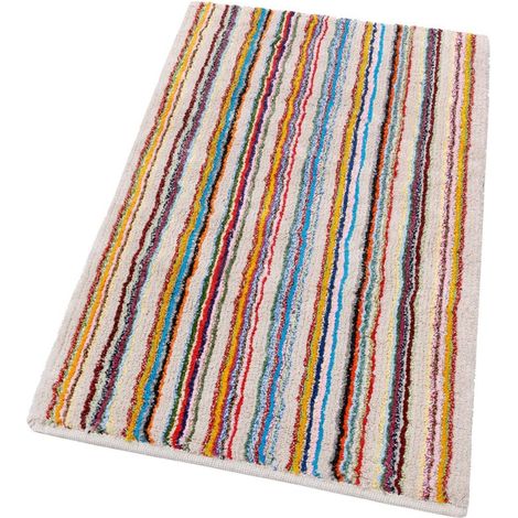 Tapis de Salle de Bain Tapis de Chambre Pur Coton Doux Lavable Rayé Beige - 55x90 cm (1/5)