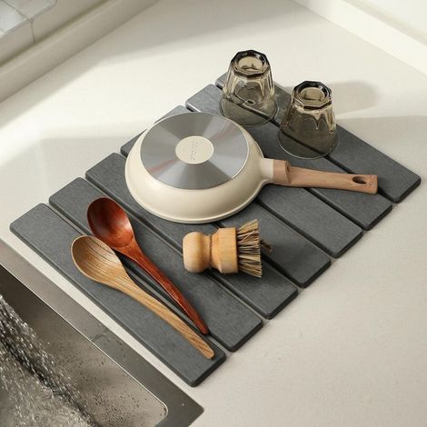 Diatomaceous earth draining mat, non-slip draining mat, absorbent kitchen draining mat, absorbent draining mat for the kitchen sink (dark grey, 30 x 40 cm) (1/5)