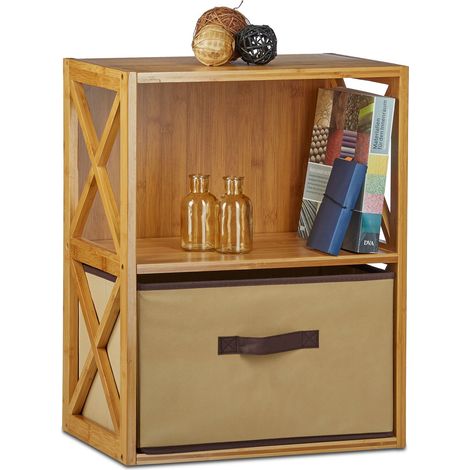 3x Set di Scaffali con Cestino per il Bagno, 2, 3 e 4 Ripiani, Legno, Box Pieghevole, HxLxP: 54 x 42 x 29 cm ca.