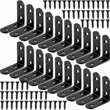 20 pices de support de montage noir angle droit support en forme de L support d\'angle support mtallique en acier inoxydable 90 degrs 40x40mm (1/4)