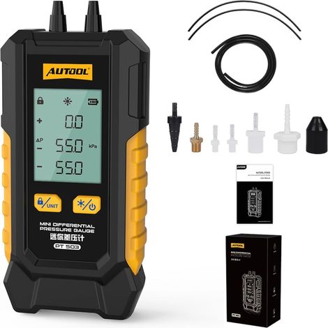 Mini differential pressure gauge, high precision pressure gauge with accuracy of ±0.5% of the maximum scale value, measuring range from -101 to 200 kPa (1/5)