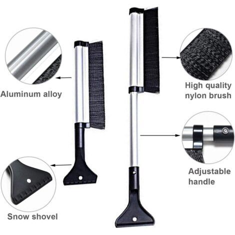 Brosse à neige, grattoir à neige télescopique, balai à neige, grattoir à glace 2 en 1
