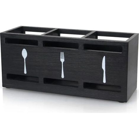Porte-couverts en bois, boîte de rangement pour couverts en bois, petit porte-ustensiles de cuisine noir (1/4)