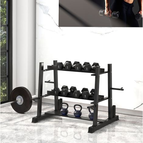 3-stufige Hantelablage aus schwarzem Stahl, 131 x 75 x 80 cm, 200 kg, OKMYHOME (1/5)