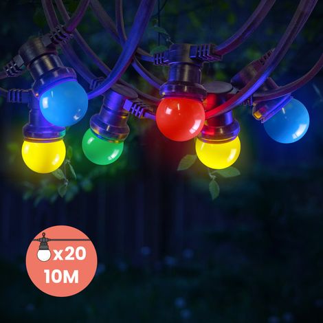 Skylantern – Guirlande lumineuse d'extérieur 10M multicolore IP65 – 20 ampoules E27 dimmables – Étanche pour décoration de jardin – Ambiance festive (1/5)