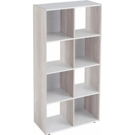 Bibliothèque - JUANIO - 60x29x120 cm - 8 cases - MDF blanc - Charge maxi 25 kg