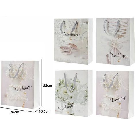 Trade Shop - Set 3 Buste Busta Regalo 26x32x10.5cm Scritta Wedding Per Nozze Matrimonio 67743 -