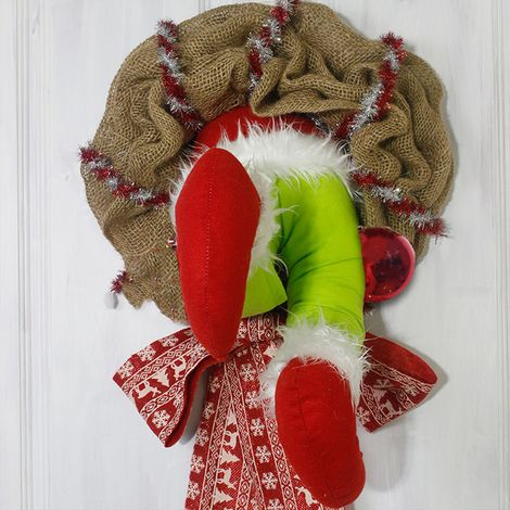 Voleur de Noël Couronne en Jute Décorations Festives Exquises Père Noël pour Mur Fenêtre Salon (1/5)