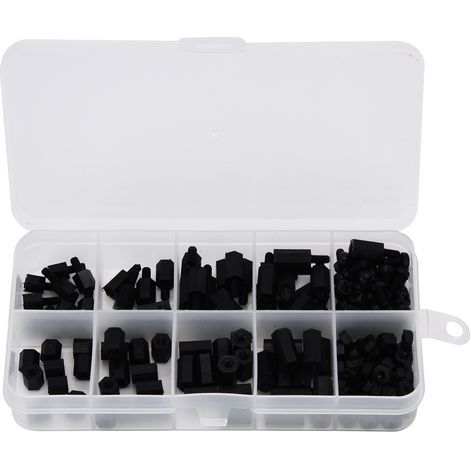 Kit de 180 vis et écrous en nylon noir M3 à six pans creux, assortiment de fixations à passage simple ou double (1/5)