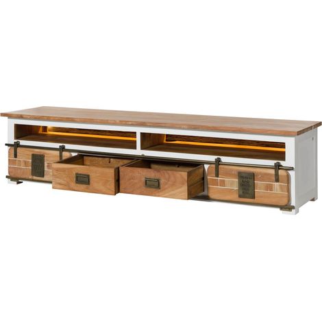 TV-Board Mango / Altholz 220x55x50 weiß lackiert RAILWAY LUX 532 (1/4)