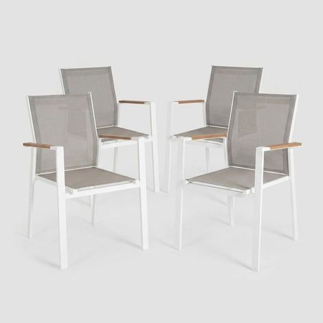 4 sillas de jardín apilables de aluminio con reposabrazos Heta YES - Blanco (1/5)