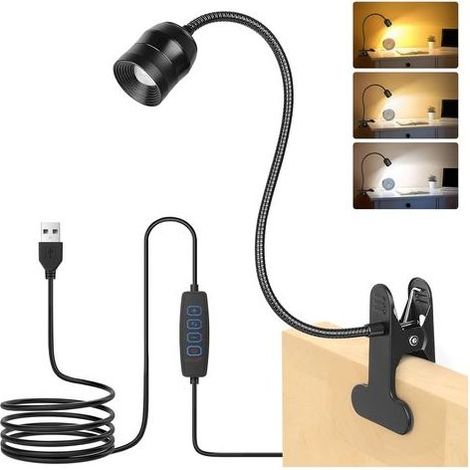 Lampes de lecture LED zoomables pour livres, lampe à clipser pour lit, bureau, lampe à pince USB à intensité variable avec col de cygne flexible, angle de faisceau réglable de 15 ° à 80 °, 3 (1/5)