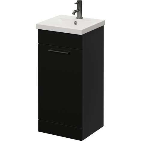 Napoli 390 Matt Black 400mm Single Door Vanity Unit with Glide Basin - 400mm - Gunmetal Grey 160mm Handle