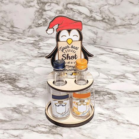 Support À Bouteilles En Bois - Figurine De Noël Forme De Pingouin Et Élan - Pour Bouteilles De Vin Ou De Spiritueux - Lot De 4 Pièces (1/5)