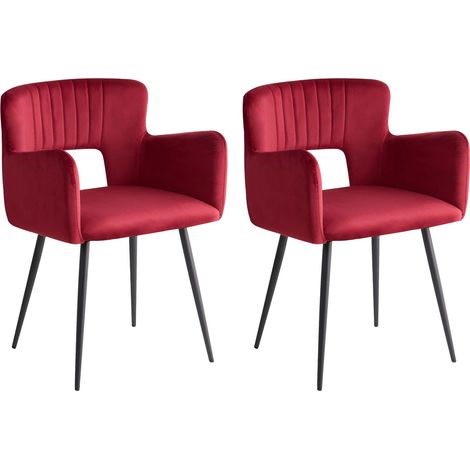 2 Chaises de Salle à Manger Rétro Pieds en Acier et Velours Rouge Foncé Sanilac
