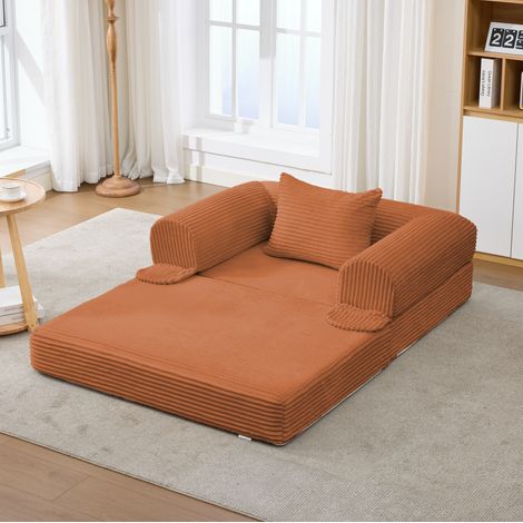 Canapé convertible 1 place orange en corduroy HAVRYA (1/4)