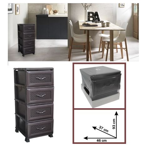 Cassettiera Tipo Rattan 4 Cassetti Colore Wenge 46 x 37 x 93 cm (1/2)