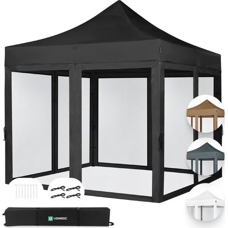 VONROC Faltpavillon 3x3m – Set inkl. Moskitonetz Seitenwände – Modular – Faltbar – Wasserdicht – Stahlrahmen – UV-Schutz 50+ – Inkl. Tragetasche – Grau