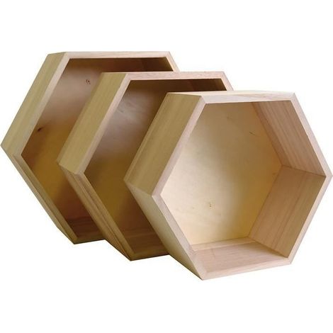 3 étagères hexagone en bois (1/3)