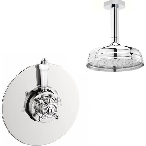 Edwardian Traditional Dual Concealed Thermostatic Shower + Ceiling Fed 8"" Rose (1/4)