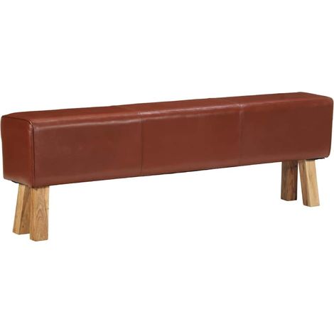 vidaXL Banco potro gimnasio cuero y madera acacia maciza marrón 160 cm (1/5)