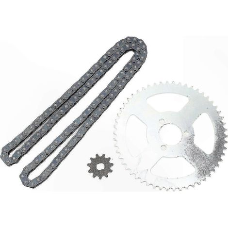 Kit chaîne et pignon haute résistance pour mini quad 47cc 49cc, moto tout-terrain, transmission robuste, kit complet compatible pit bike, acier durable, remplacement facile. (1/5)