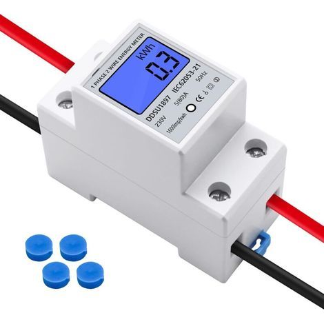 Contatore di elettricità, contatore di energia 230V 5 (80) A 2 fili 2P Display LCD digitale con guida DIN Monofase Elettronico Montaggio su guida Alimentazione digitale kWh (1/4)
