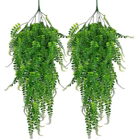 Lot de 2 plantes artificielles suspendues, décoration murale esthétique pour l'intérieur et l'extérieur, fausses feuilles vertes (1/5)