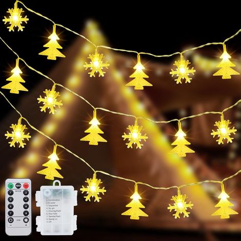 Schneeflocken-Weihnachtsbaumbeleuchtung, 40 LEDs, 6 m, batteriebetriebene LED-Lichter, 8 Modi, wasserdicht, Weihnachtsbeleuchtung für drinnen und draußen mit Fernbedienung (1/5)