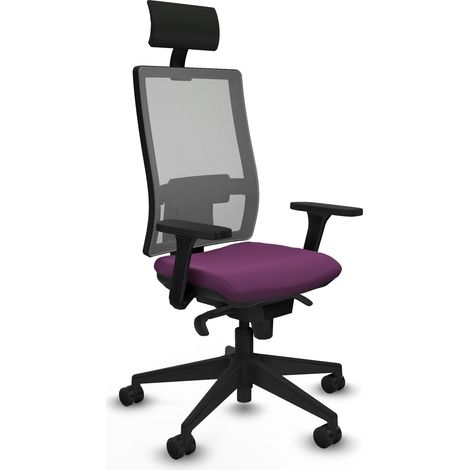 Horna sincro malla gris similpiel morado brazos 3D base piramidal cabecero fijo ruedas 65mm nailon (1/5)