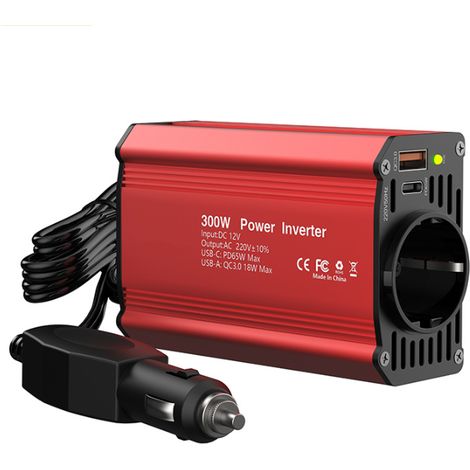 Inverter per auto, trasformatore da 12V a 220V, per telefono, tablet e iPad (Dimensioni: Rosso) (1/5)