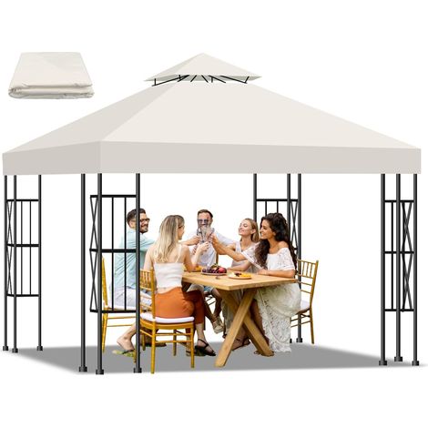 Toile de Toit Double Couche pour Tonnelle de Jardin 3x3 m – Pavillon Housse de Remplacement Imperméable, Anti-UV 95%, Respirante pour Jardin, Camping, Plage, Fêtes en Extérieur(Beige) (1/5)