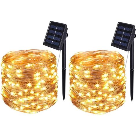 Solar-Lichterkette, 22 m, 200 LEDs, 8 Modi, wasserdichter Kupferdraht, für Schlafzimmer, Garten, Terrasse, Party, Weihnachtsdekoration (Warmweiß, 2er-Pack)