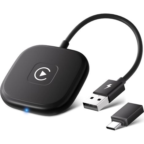 Adaptateur CarPlay sans fil pour iPhone, dongle adaptateur CarPlay sans fil pour OEM, adaptateur sans fil CarPlay pour iPhone, convertit CarPlay filaire en sans fil, compatible avec 98 % des voitures,