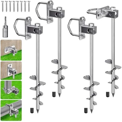 BeneLabel Ancrage au Sol, 50cm Heavy Duty Trampoline Anchor à Visser kit Ancrage Balancoire 4pcs Spirale 7.2cm pour Structure d'escalade/Abri Voiture/Clôture avec Plaque Fixe et Anneau, Base en T