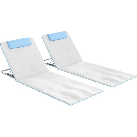 Lot de 2 chaises longues de plage – Dossier réglable, poche latérale à fermeture éclair, coussin inclus – Idéal pour plage, jardin et piscine – Beige (1/5)