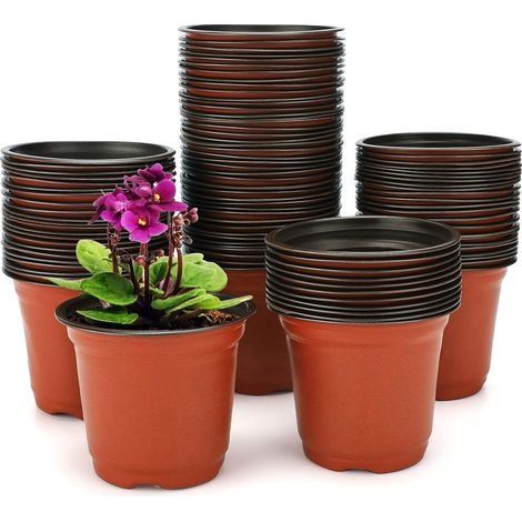 100 Pièces 11CM Pots de Fleurs,Pot pour Semis Exterieur,Pot Plastique Plante,Pot de Repiquage,Godets Semis pour Interieur-Rouge-Marron (1/5)