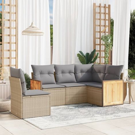 vidaXL 5-tlg. Garten-Sofagarnitur mit Kissen Beige Poly Rattan (1/3)