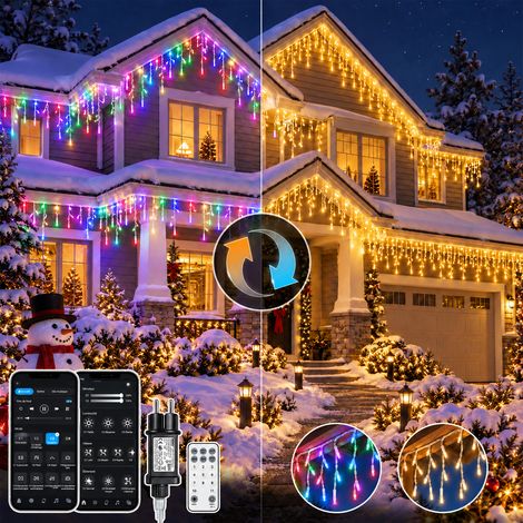 10m Rideau Lumineux Intelligent Noël avec APP 400 LEDs Extérieur Étanche IP44 17 Modes Intensité Variable 3 Timer Mémoire Sync Musicale Connectable Guirlande Stalactite Pluie Télécommande pour Jardin  (1/5)