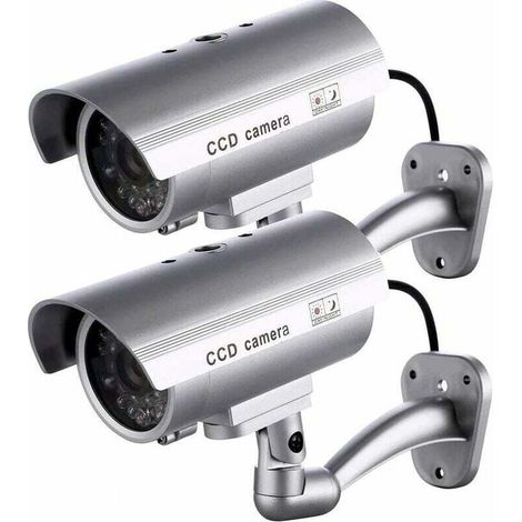 Lot de 2 caméras factices – Réplique réaliste en forme de balle – LED clignotante – Imperméable et antirouille – Pour intérieur et extérieur (1/5)
