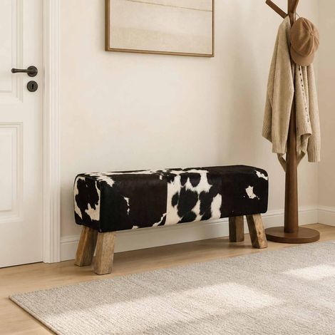 vidaXL banc 110 x 30 x 45 cm Cuir véritable Noir et Blanc (1/5)
