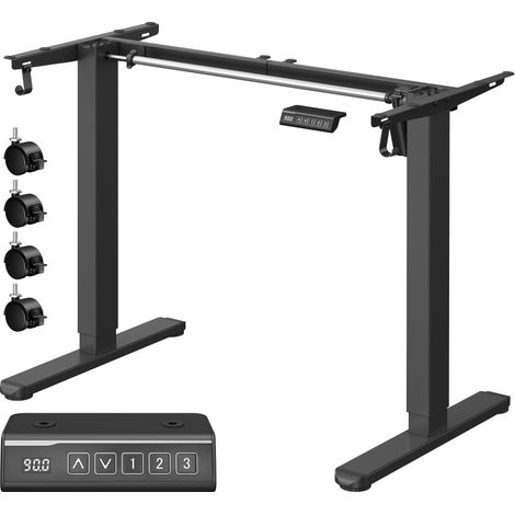 Bureau Électrique Réglable en Hauteur, Cadre de Bureau Assis-Debout, Support de Table, sans Plateau de Table, avec 2 Crochets, Fonction Mémoire 3 Hauteurs, Acier, Noir d'encre LSD021B01V2 (1/5)