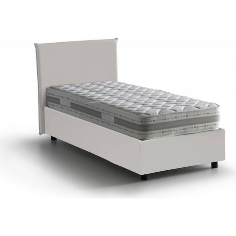 Talamo Italia - Letto singolo Albia, Letto contenitore con rivestimento in ecopelle, 100% Made in Italy, Apertura frontale, con materasso Cm 90x200 incluso, Bianco