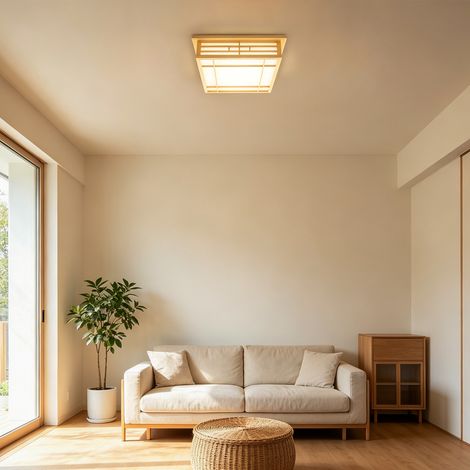 【Maison connectée】Simple Japon Tatami Plafonnier En Bois Hall d'entrée Porche Balcon Plafond Luminaire Plafond Moderne, 45 × 45 cm, [Classe énergétique A++] (1/5)