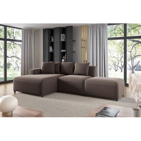 Ecksofa Designersofa MEGAN XS inkl. Hocker Stoff Salvador Braun Ottomane Links (1/3)
