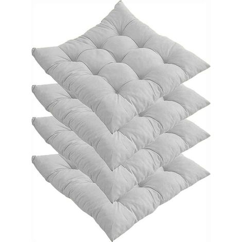 Lot de 4 coussins de chaise épais, coussins de chaise de salle à manger 40 x 40 cm, coussins de chaise de jardin pour la maison, le bureau, l'intérieur et l'extérieur (gris) (1/4)
