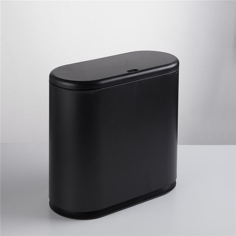 Poubelle de tri sélectif - Ouverture par bouton-poussoir - 5 litres - Pour cuisine, salle de bain et toilettes invités - Noire (1/5)