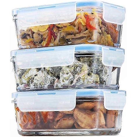 Set mit 3 Glasbehältern zur Aufbewahrung von Vorspeisen und Saucen, runde Schüsseln (828 ml) mit Deckel für die Essensvorbereitung (1/5)