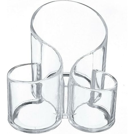 Boîte de rangement transparente pour pinceaux de maquillage, 3 compartiments, en acrylique, multifonctionnelle, motif vague. (1/4)