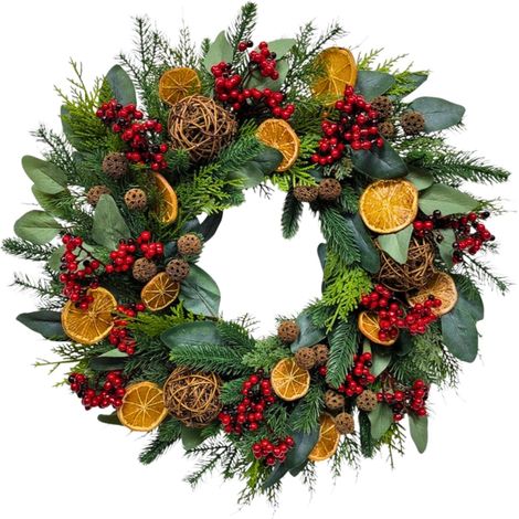 24 Inch Orange and Berry Christmas Wreath for Indoor and Sheltered Outdoor Seasonal Display (1/5)